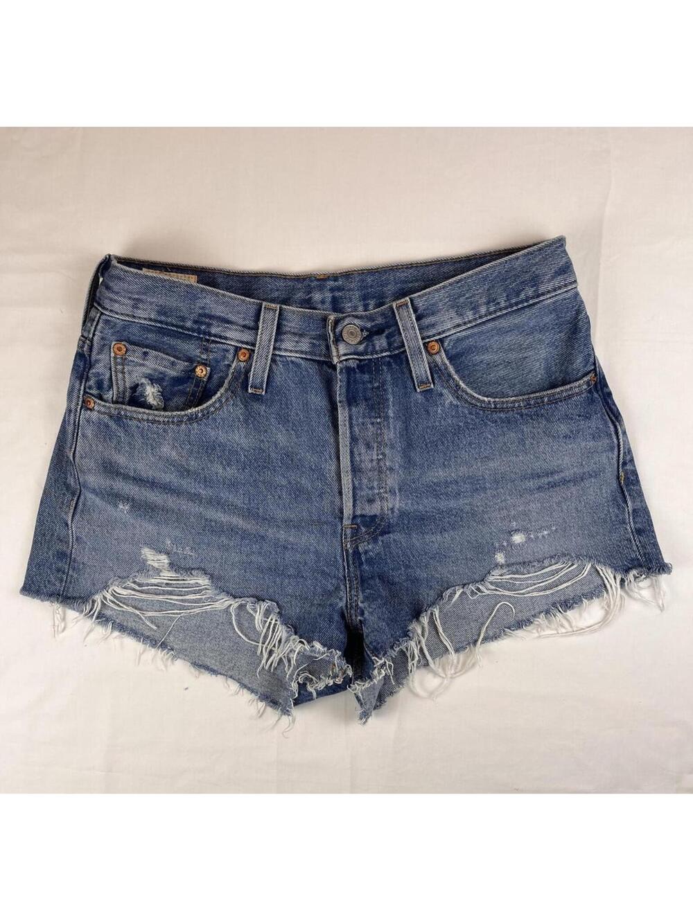 Levi’s Premium 501 Big E Cut Off Shorts W28 Distressed Button Fly Denim
